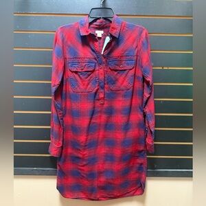 J.Crew Red & Navy Plaid Flannel Shirt Dress XXS
